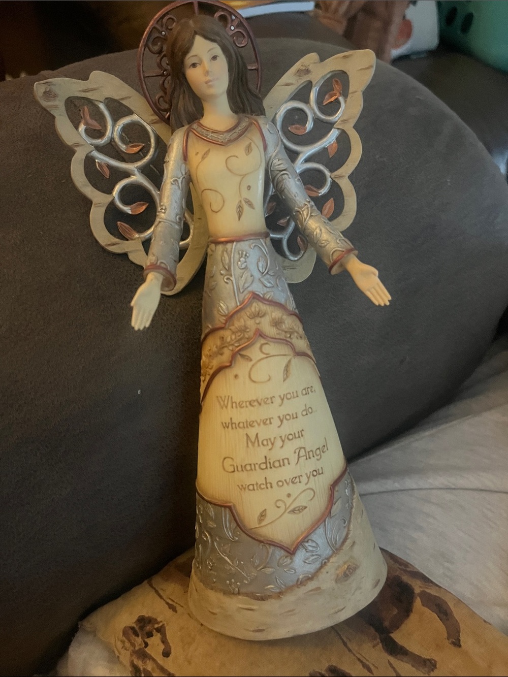 Guardian Angel Figurine in Cream and Silver - Inspirational Home Accent